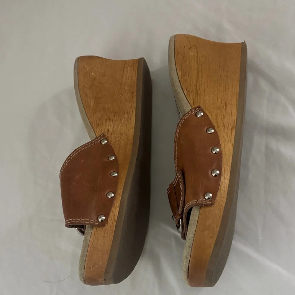 Steve Madden Brown Leather heel Slide Mules with Buckle - Picture 2 of 5